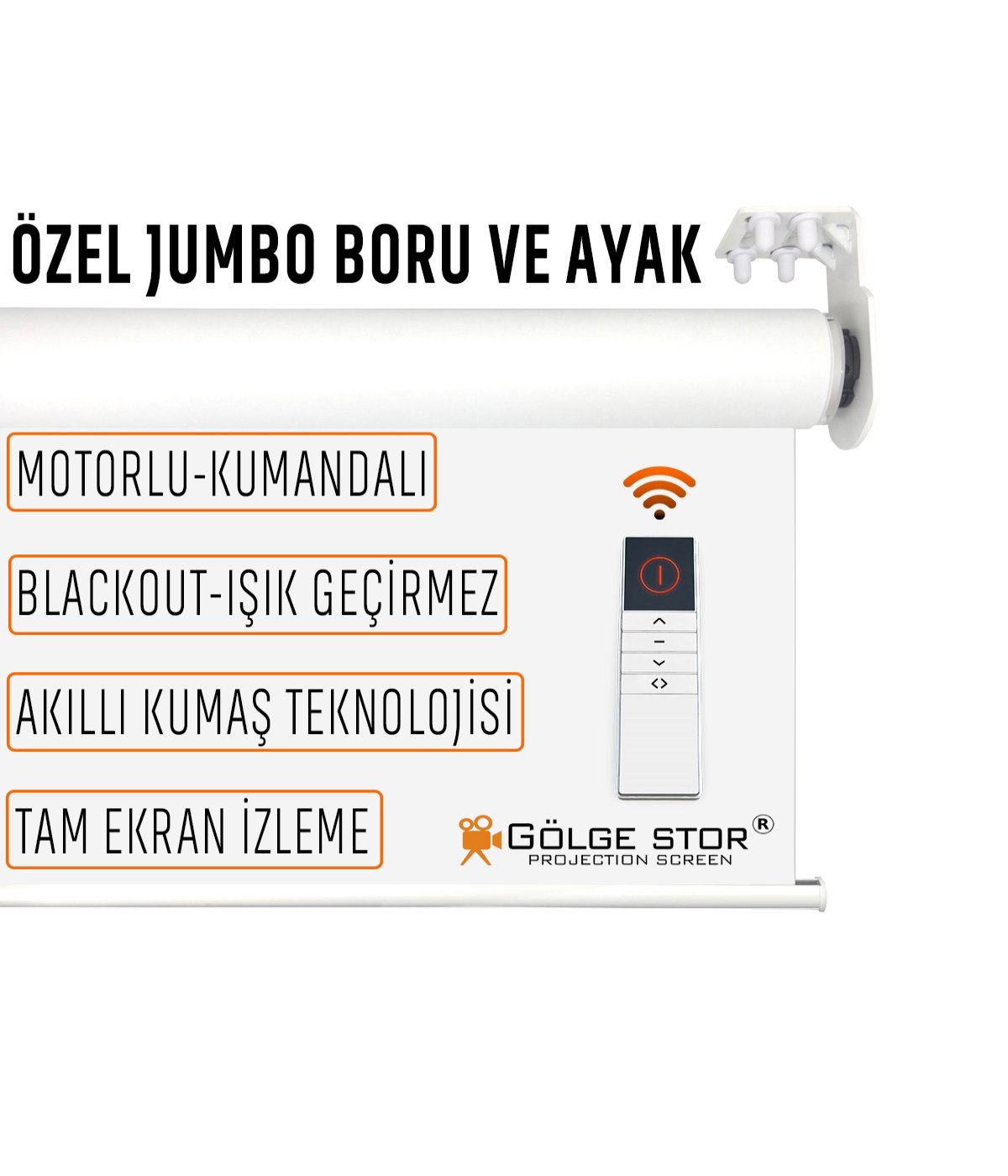 Motorlu En 450 cm Boy 250 cm Yeni Akıllı Kumaş Teknolojisi Işık Geçirmez Projeksiyon Perdesi