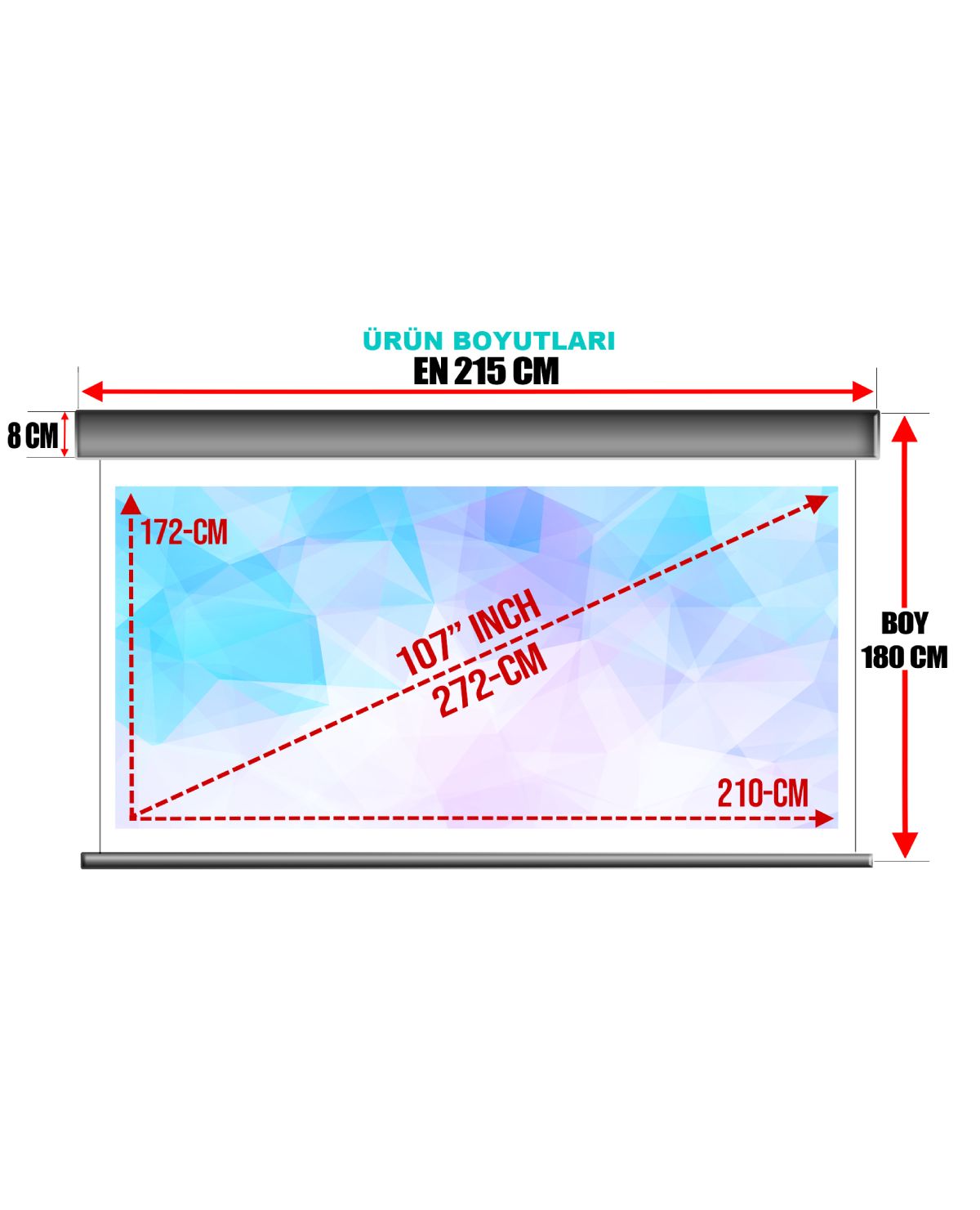 Şarjlı En 215 cm Boy 180 cm Yeni Akıllı Kumaş Teknolojisi Işık Geçirmez Projeksiyon Perdesi