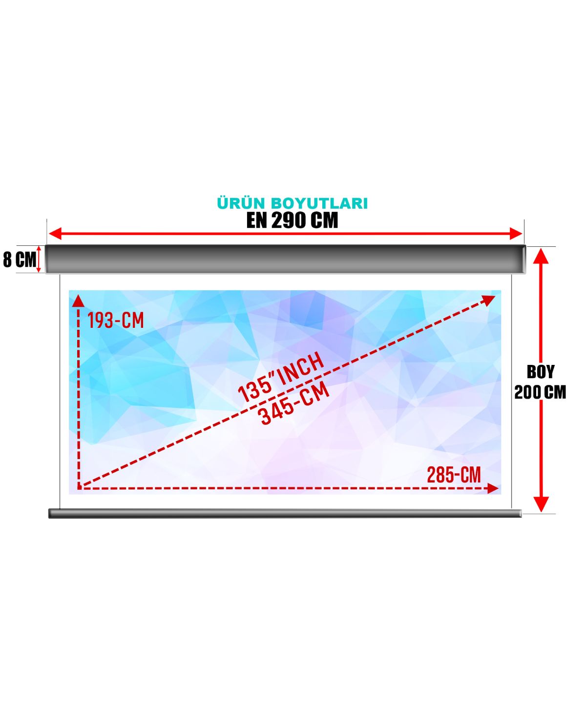 Motorlu En 290 cm Boy 200 cm Yeni Akıllı Kumaş Teknolojisi Işık Geçirmez Projeksiyon Perdesi