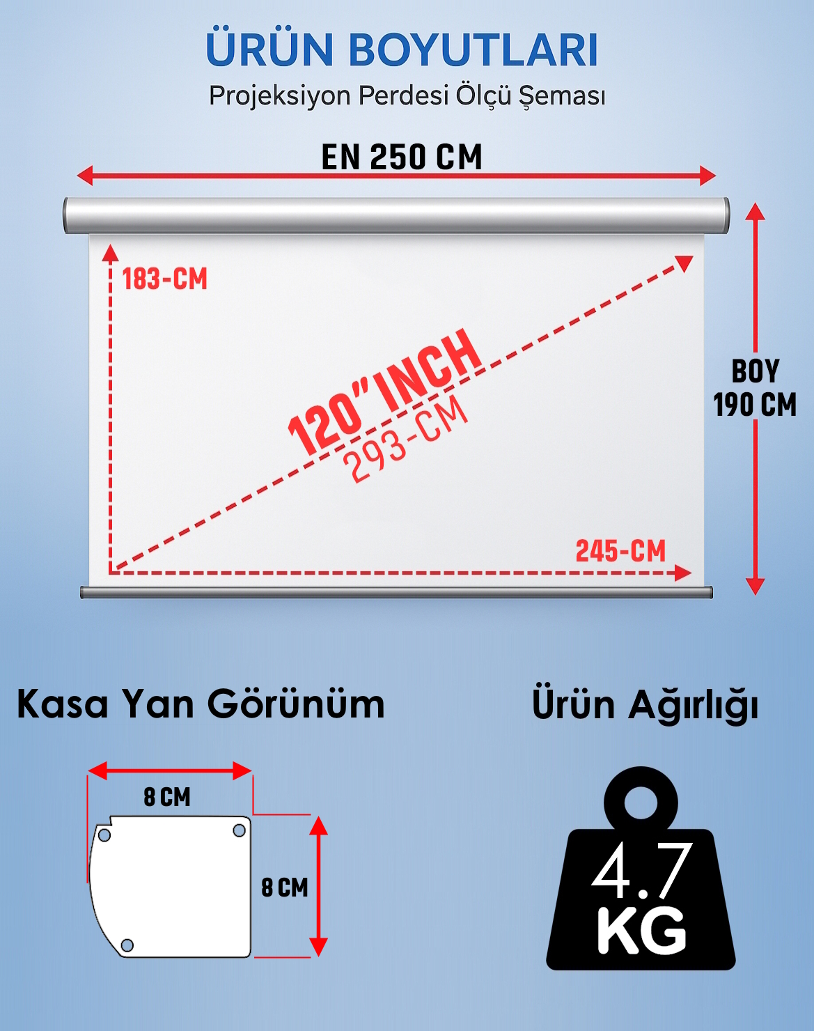 Manuel En 250 cm Boy 190 cm Yeni Akıllı Kumaş Teknolojisi Işık Geçirmez Projeksiyon Perdesi