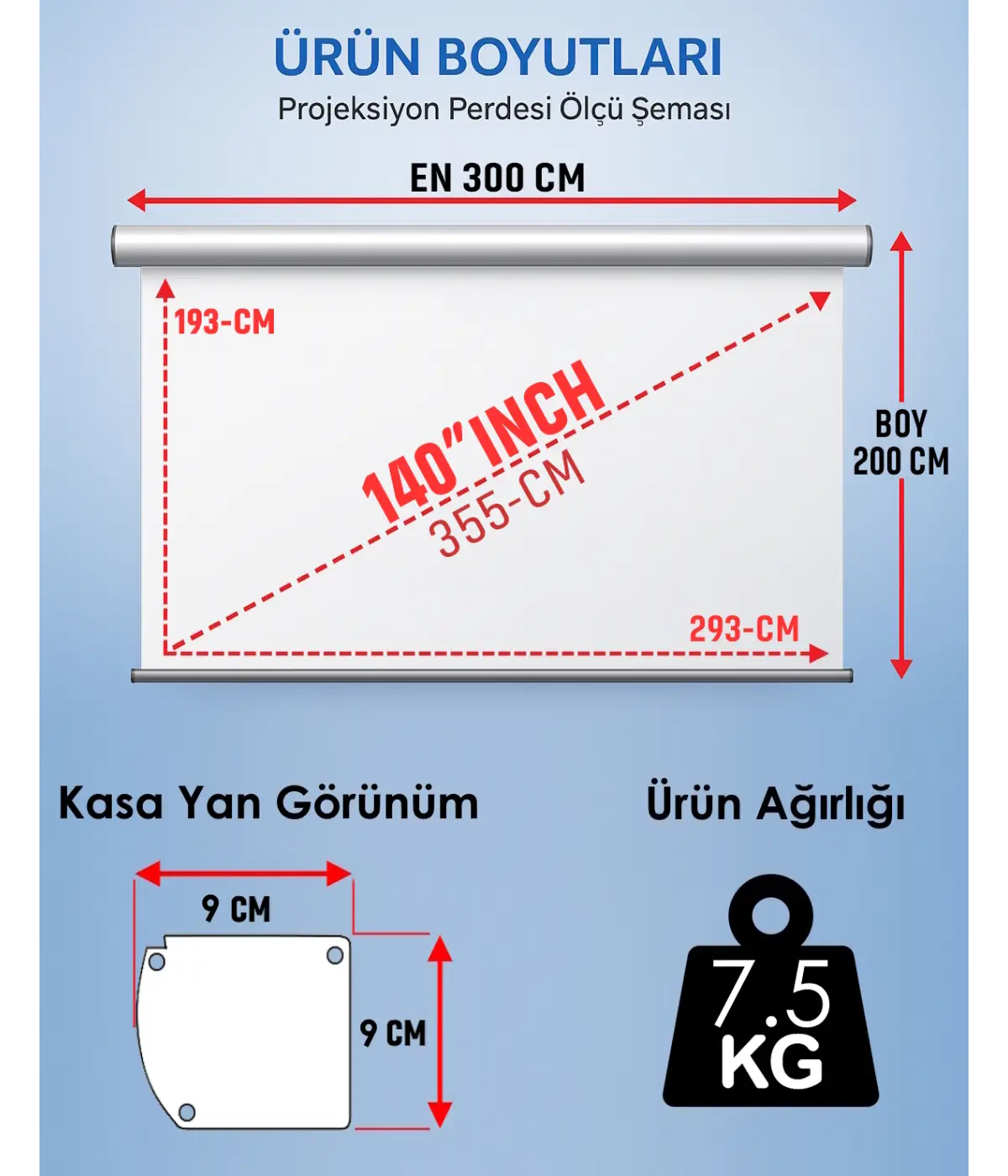 Manuel En 300 cm Boy 200 cm Yeni Akıllı Kumaş Teknolojisi Işık Geçirmez Projeksiyon Perdesi