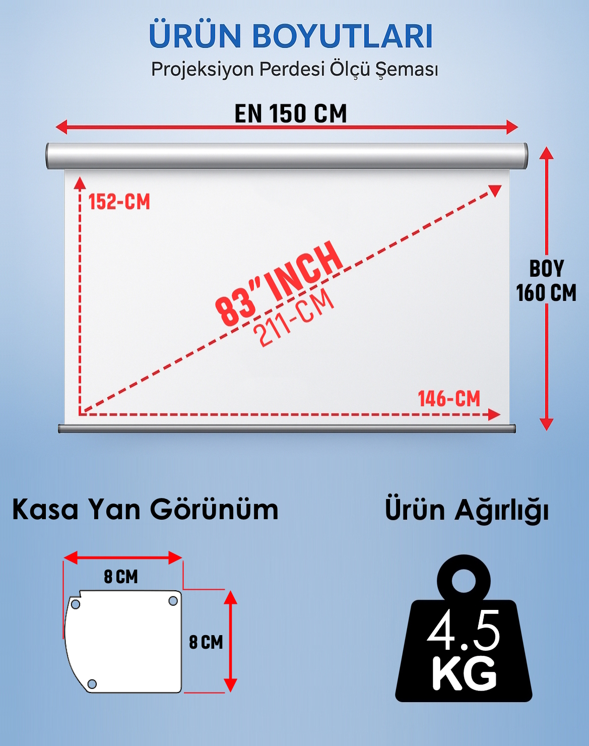 Motorlu En 150 cm Boy 160 cm Yeni Akıllı Kumaş Teknolojisi Işık Geçirmez Projeksiyon Perdesi