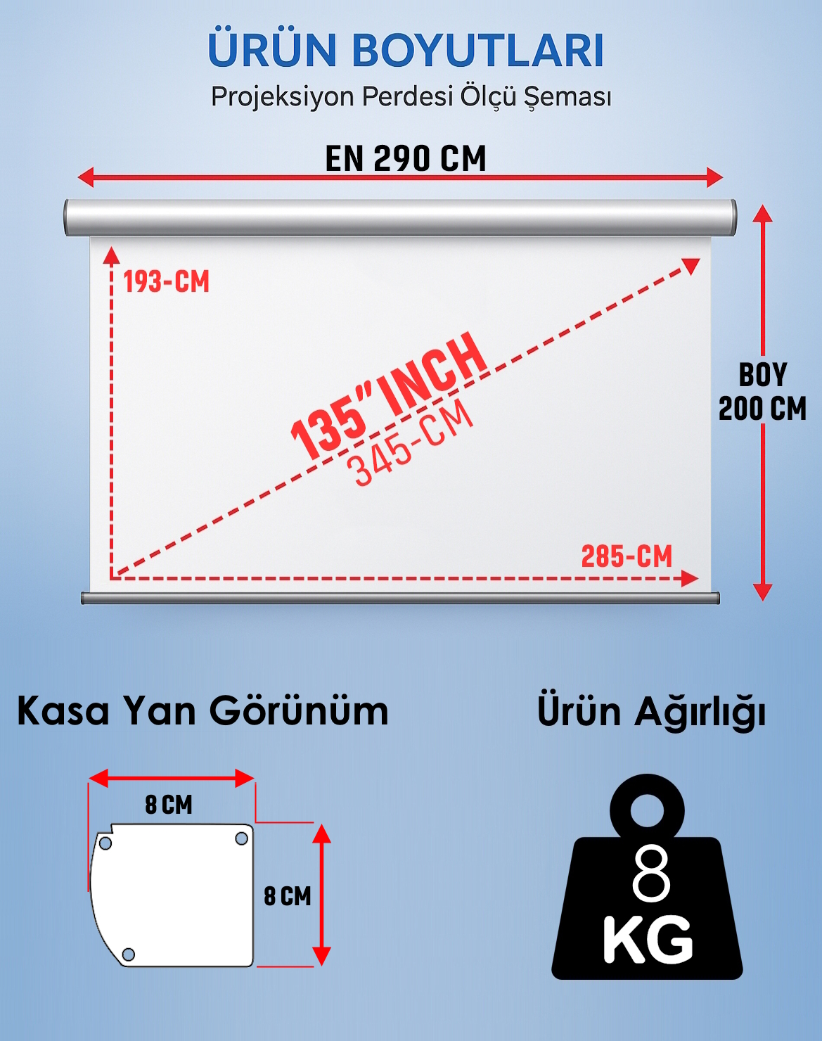 Motorlu En 290 cm Boy 200 cm Yeni Akıllı Kumaş Teknolojisi Işık Geçirmez Projeksiyon Perdesi