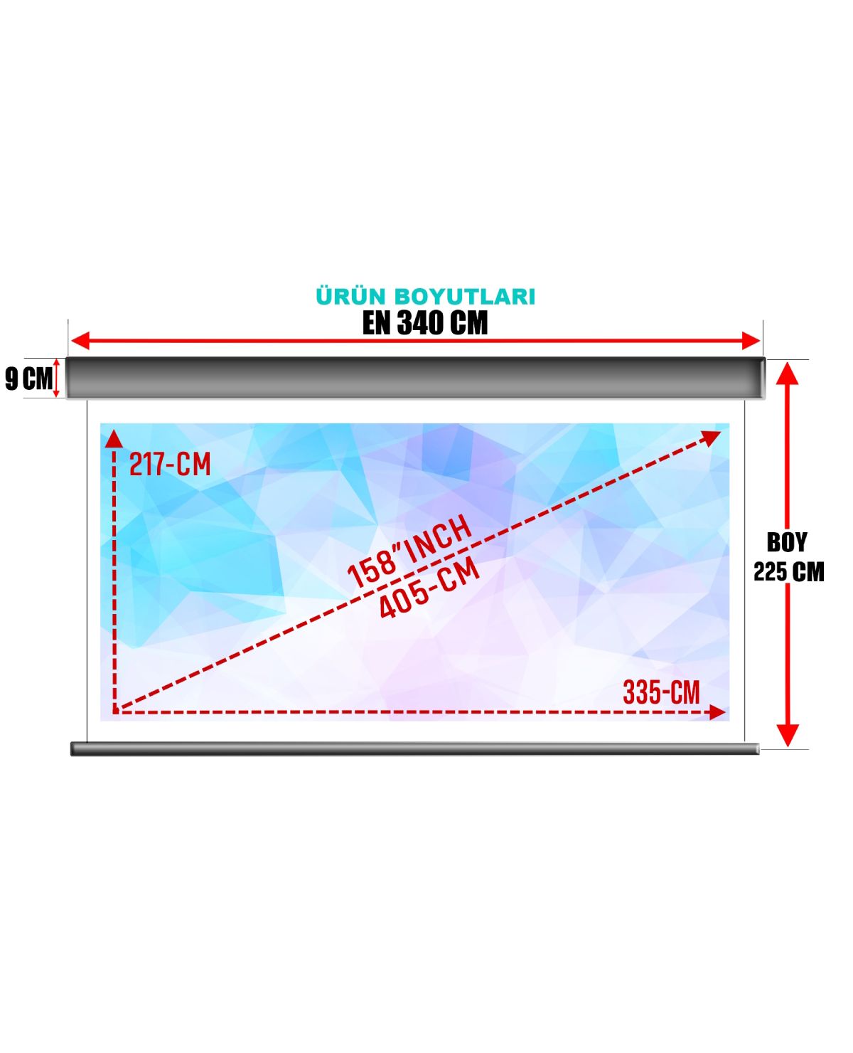 Motorlu En 340 cm Boy 225 cm Yeni Akıllı Kumaş Teknolojisi Işık Geçirmez Projeksiyon Perdesi
