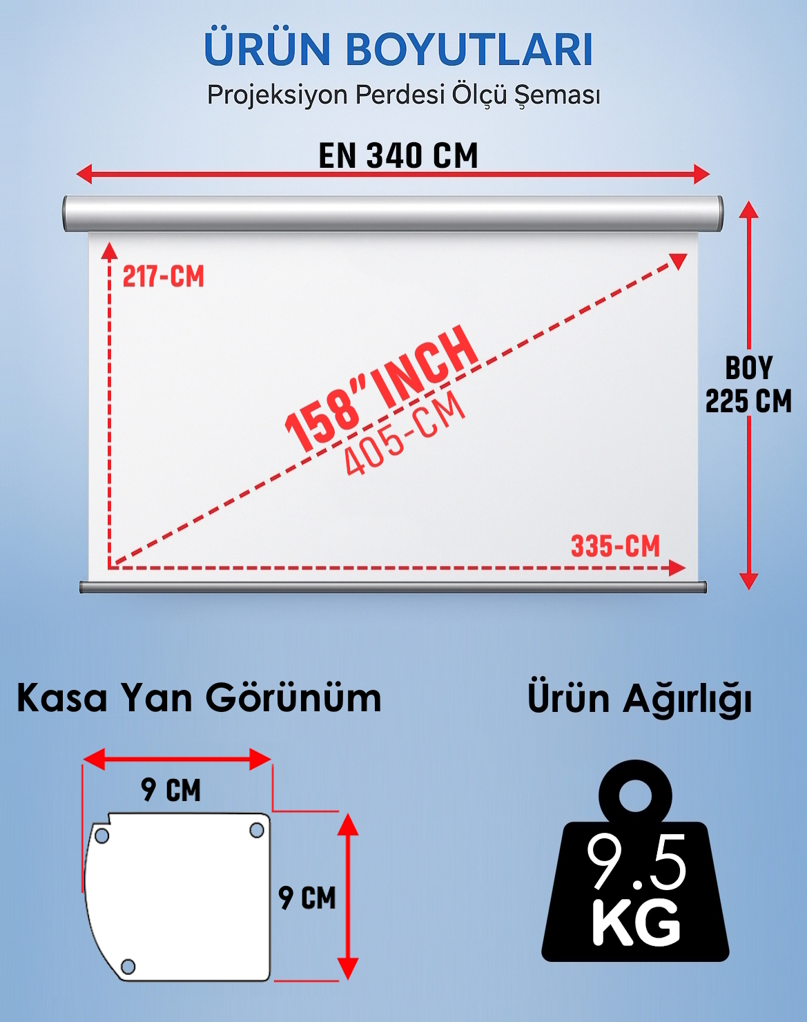 Motorlu En 340 cm Boy 225 cm Yeni Akıllı Kumaş Teknolojisi Işık Geçirmez Projeksiyon Perdesi