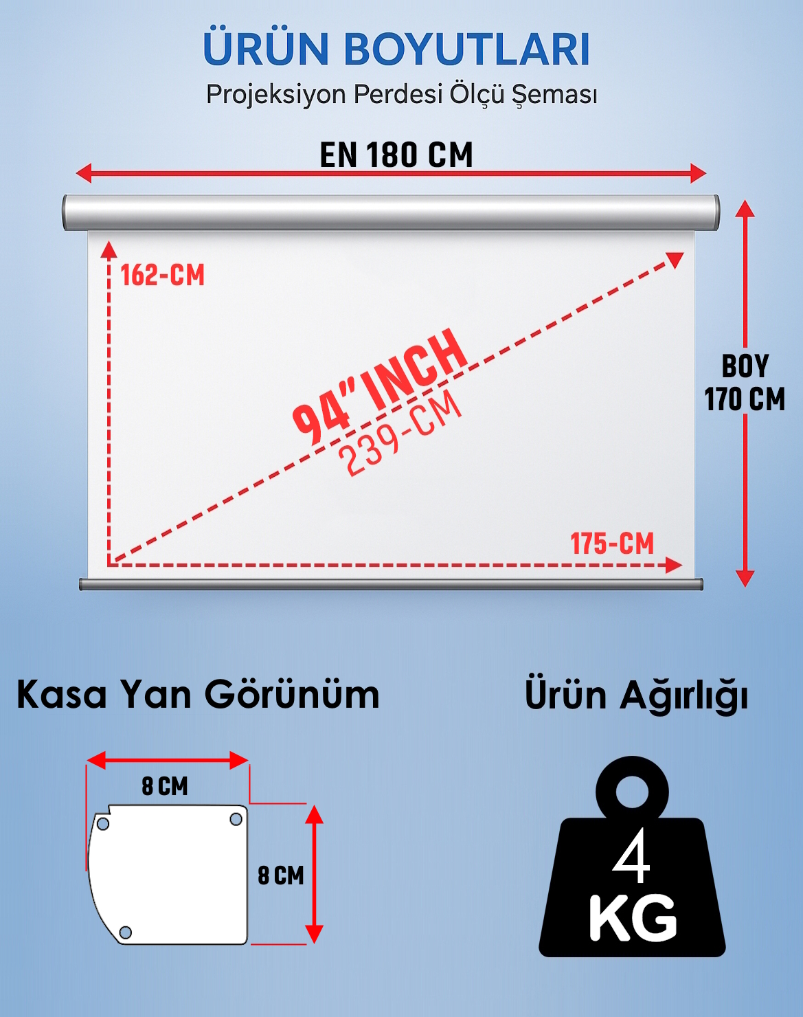 Şarjlı En 180 cm Boy 170 cm Yeni Akıllı Kumaş Teknolojisi Işık Geçirmez Projeksiyon Perdesi