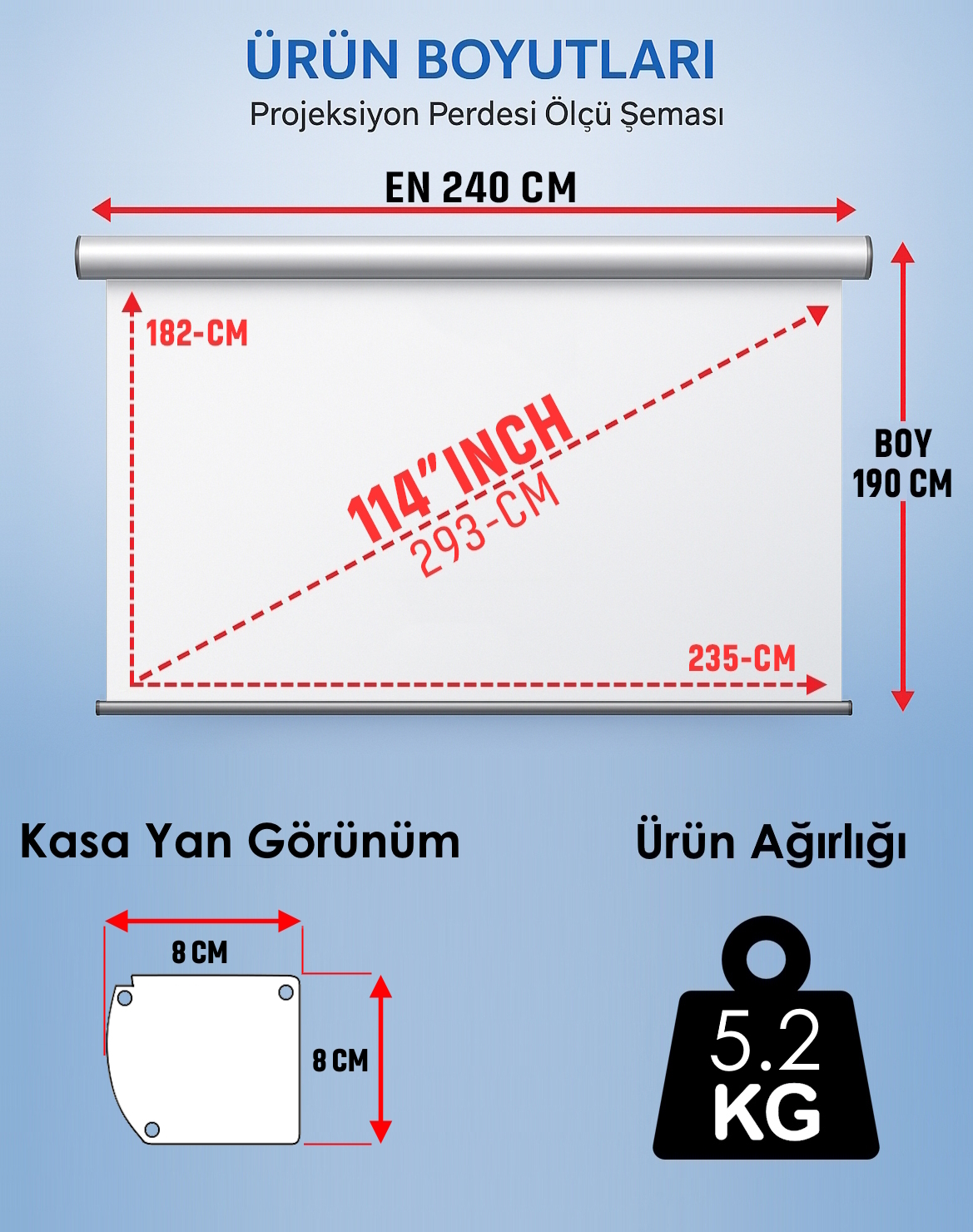 Şarjlı En 240 cm Boy 190 cm Yeni Akıllı Kumaş Teknolojisi Işık Geçirmez Projeksiyon Perdesi