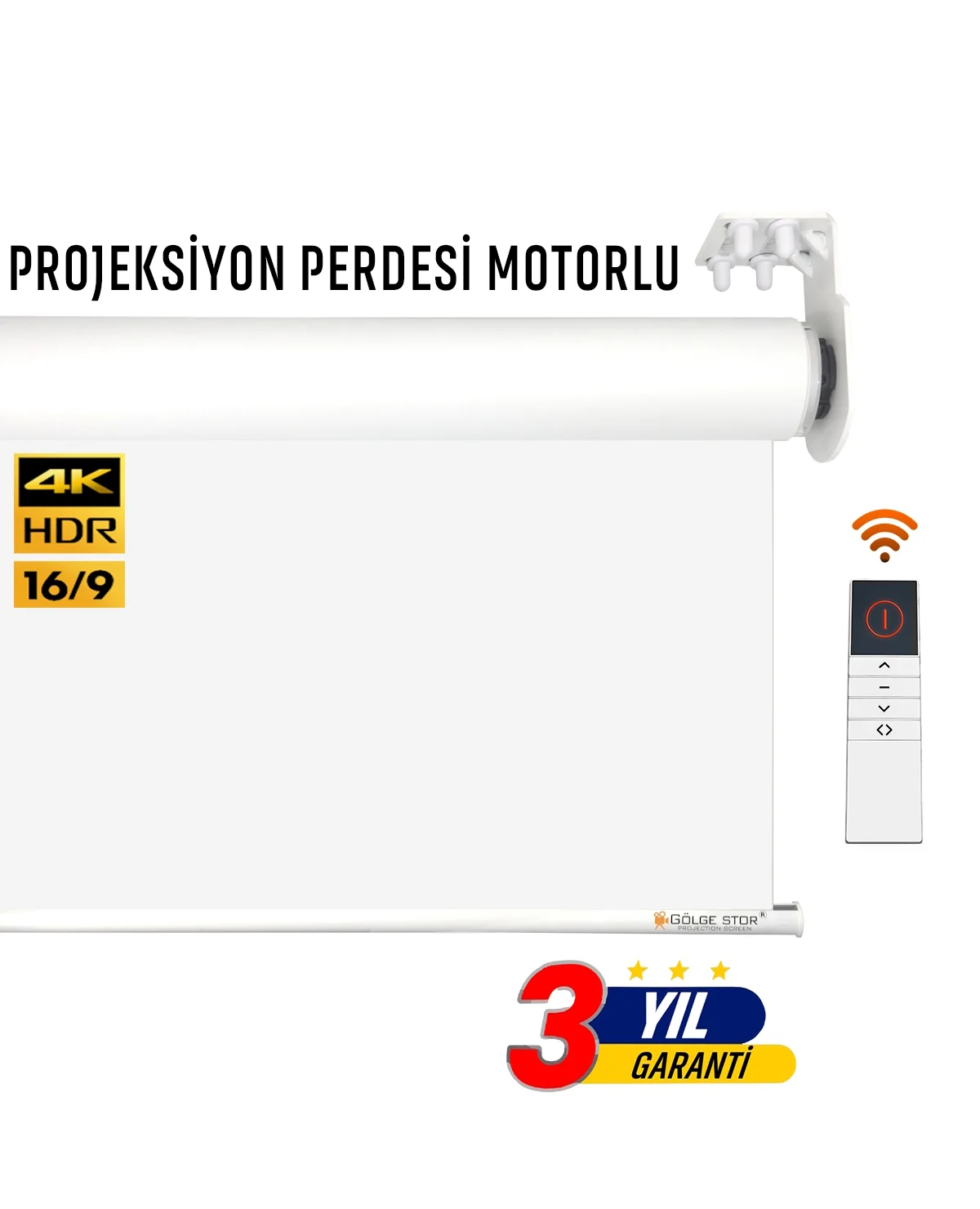 Motorlu En 450 cm Boy 250 cm Yeni Akıllı Kumaş Teknolojisi Işık Geçirmez Projeksiyon Perdesi